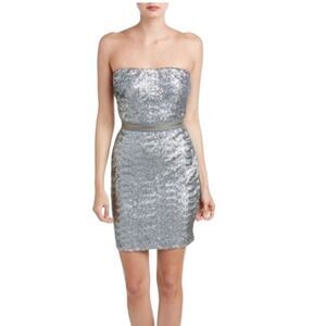DRESS THE POPULATION Women’s Sequined Ava Strapless Mini Dress Silver Size XS